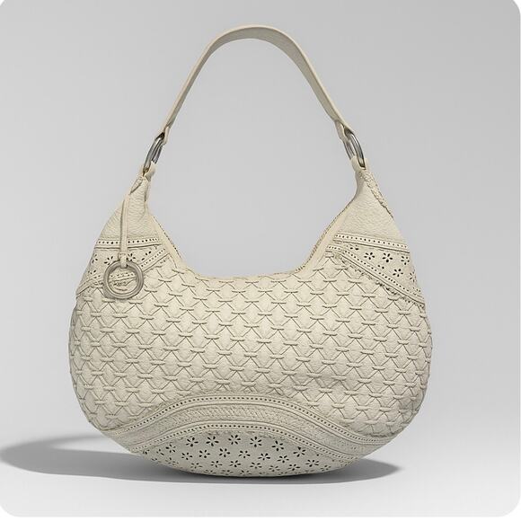 Y2K Elliott Lucca White Genuine Leather Cut Out Boho Chic Hobo Shoulder Bag - Picture 1 of 10